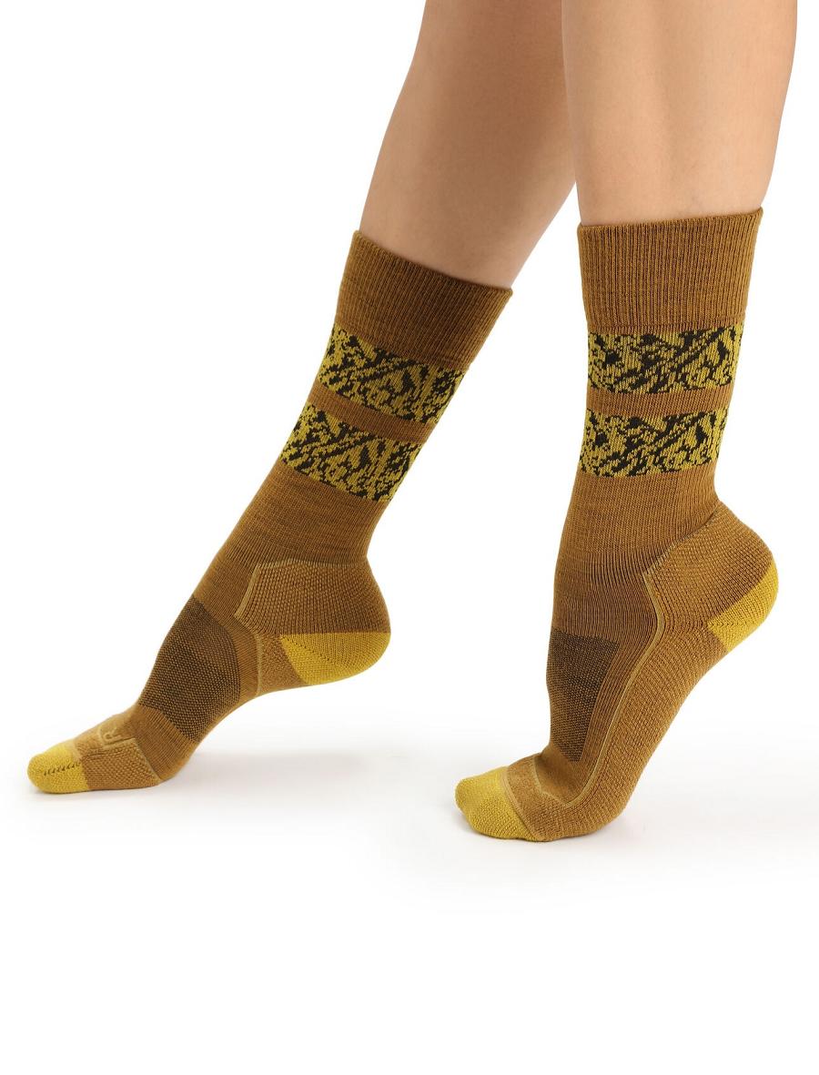 Clove / Silent Gold Women\'s Icebreaker Merino Hike+ Light Crew Natural Summit Socks | USA 1402KORI